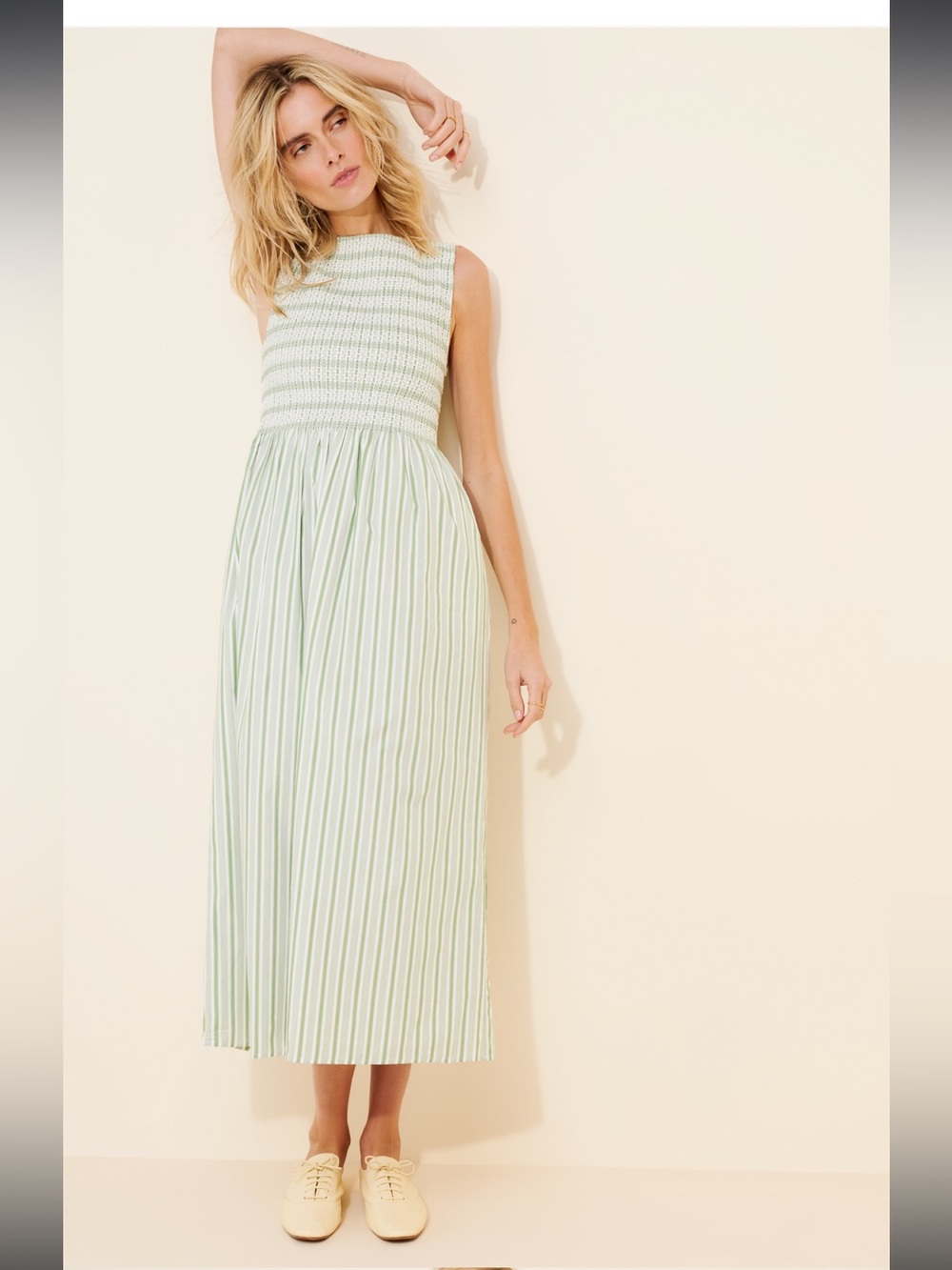 Hill House Striped Mint and White Midi Dress